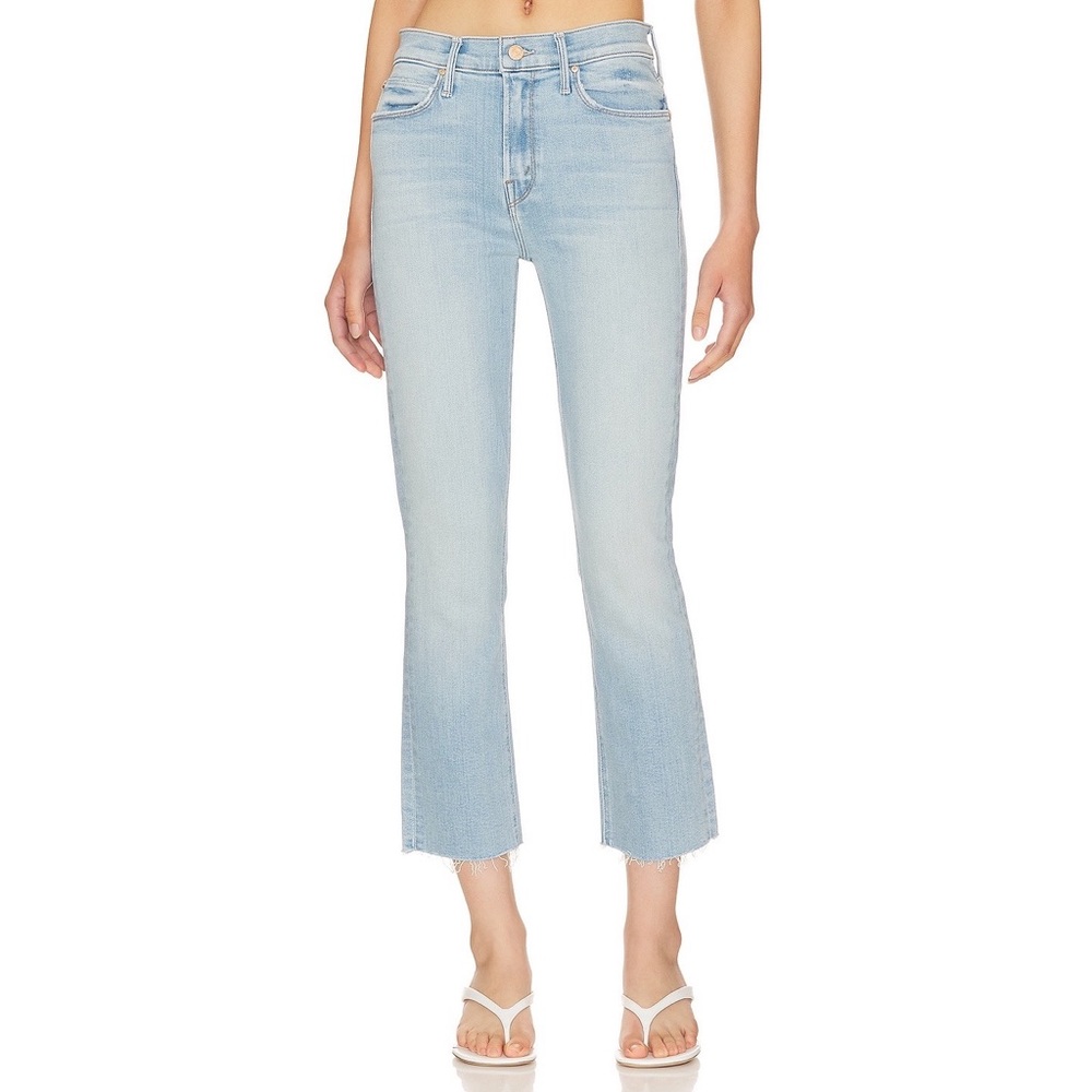 Mother The Mid Rise Dazzler Crop Fray Straight Leg Jeans in Sun Kissed